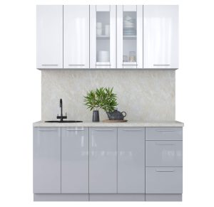 ГОТОВАЯ КУХНЯ ПЛАСТИК 1,6Б (БЕЛЫЙ ГЛЯНЕЦ/ ТУМАННЫЙ ГЛЯНЕЦ)