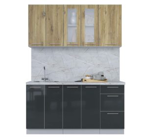 ГОТОВАЯ КУХНЯ ПЛАСТИК 1,6Б (ДУБ ЭПОКСИД/ АНТРАЦИТ)