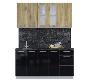 ГОТОВАЯ КУХНЯ ПЛАСТИК 1,6Б (ДУБ ЭПОКСИД/ ЧЕРНЫЙ ГЛЯНЕЦ)