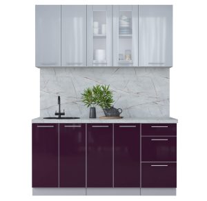 ГОТОВАЯ КУХНЯ ПЛАСТИК 1,6Б (ТУМАННЫЙ ГЛЯНЕЦ/ СЛИВА ГЛЯНЕЦ)