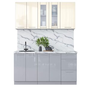 ГОТОВАЯ КУХНЯ ПЛАСТИК 1,6Б (ВАНИЛЬ ГЛЯНЕЦ/ ТУМАННЫЙ ГЛЯНЕЦ)