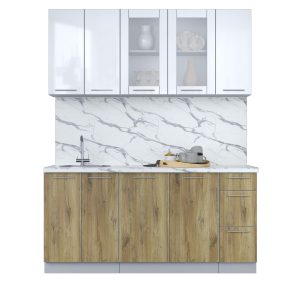 ГОТОВАЯ КУХНЯ ПЛАСТИК 1,7Б (БЕЛЫЙ ГЛЯНЕЦ/ ДУБ ЭПОКСИД)