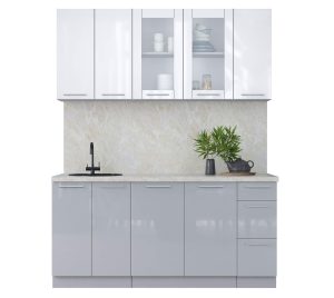 ГОТОВАЯ КУХНЯ ПЛАСТИК 1,7Б (БЕЛЫЙ ГЛЯНЕЦ/ ТУМАННЫЙ ГЛЯНЕЦ)