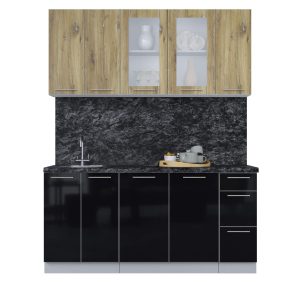 ГОТОВАЯ КУХНЯ ПЛАСТИК 1,7Б (ДУБ ЭПОКСИД/ ЧЕРНЫЙ ГЛЯНЕЦ)