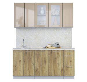 ГОТОВАЯ КУХНЯ ПЛАСТИК 1,7Б (КАПУЧИНО ГЛЯНЕЦ/ ДУБ ЭПОКСИД)