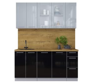 ГОТОВАЯ КУХНЯ ПЛАСТИК 1,7Б (ТУМАННЫЙ ГЛЯНЕЦ/ ЧЕРНЫЙ ГЛЯНЕЦ)