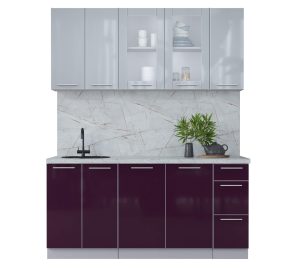 ГОТОВАЯ КУХНЯ ПЛАСТИК 1,7Б (ТУМАННЫЙ ГЛЯНЕЦ/ СЛИВА ГЛЯНЕЦ)