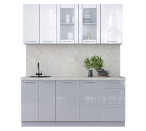 ГОТОВАЯ КУХНЯ ПЛАСТИК 1,8Б (БЕЛЫЙ ГЛЯНЕЦ/ ТУМАННЫЙ ГЛЯНЕЦ)