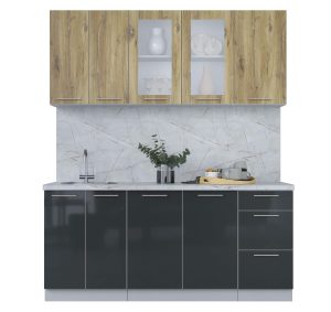 ГОТОВАЯ КУХНЯ ПЛАСТИК 1,8Б (ДУБ ЭПОКСИД/ АНТРАЦИТ)