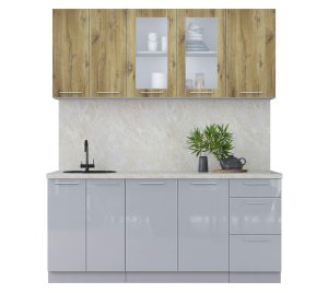 ГОТОВАЯ КУХНЯ ПЛАСТИК 1,8Б (ДУБ ЭПОКСИД/ ТУМАННЫЙ ГЛЯНЕЦ)