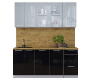 ГОТОВАЯ КУХНЯ ПЛАСТИК 1,8Б (ТУМАННЫЙ ГЛЯНЕЦ/ ЧЕРНЫЙ ГЛЯНЕЦ)