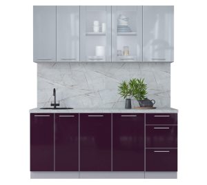 ГОТОВАЯ КУХНЯ ПЛАСТИК 1,8Б (ТУМАННЫЙ ГЛЯНЕЦ/ СЛИВА ГЛЯНЕЦ)