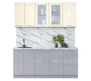 ГОТОВАЯ КУХНЯ ПЛАСТИК 1,8Б (ВАНИЛЬ ГЛЯНЕЦ/ ТУМАННЫЙ ГЛЯНЕЦ)