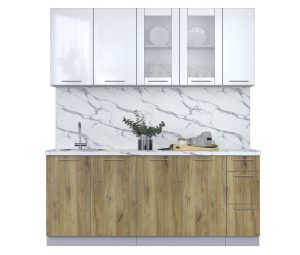 ГОТОВАЯ КУХНЯ ПЛАСТИК 1,9Б (БЕЛЫЙ ГЛЯНЕЦ/ ДУБ ЭПОКСИД)