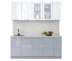 ГОТОВАЯ КУХНЯ ПЛАСТИК 1,9Б (БЕЛЫЙ ГЛЯНЕЦ/ ТУМАННЫЙ ГЛЯНЕЦ)