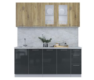 ГОТОВАЯ КУХНЯ ПЛАСТИК 1,9Б (ДУБ ЭПОКСИД/ АНТРАЦИТ)