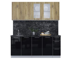 ГОТОВАЯ КУХНЯ ПЛАСТИК 1,9Б (ДУБ ЭПОКСИД/ ЧЕРНЫЙ ГЛЯНЕЦ)