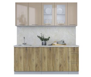 ГОТОВАЯ КУХНЯ ПЛАСТИК 1,9Б (КАПУЧИНО ГЛЯНЕЦ/ ДУБ ЭПОКСИД)