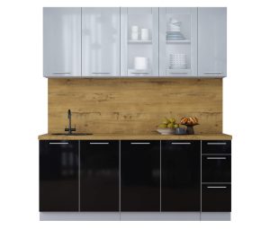 ГОТОВАЯ КУХНЯ ПЛАСТИК 1,9Б (ТУМАННЫЙ ГЛЯНЕЦ/ ЧЕРНЫЙ ГЛЯНЕЦ)