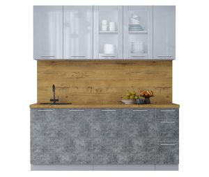 ГОТОВАЯ КУХНЯ ПЛАСТИК 1,9Б (ТУМАННЫЙ ГЛЯНЕЦ/ МРАМОР)