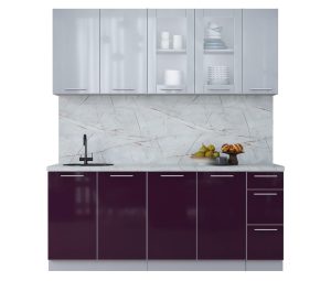 ГОТОВАЯ КУХНЯ ПЛАСТИК 1,9Б (ТУМАННЫЙ ГЛЯНЕЦ/ СЛИВА ГЛЯНЕЦ)