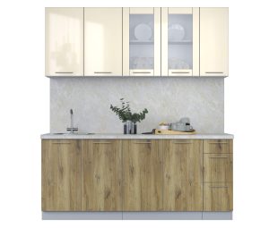 ГОТОВАЯ КУХНЯ ПЛАСТИК 1,9Б (ВАНИЛЬ ГЛЯНЕЦ/ ДУБ ЭПОКСИД)