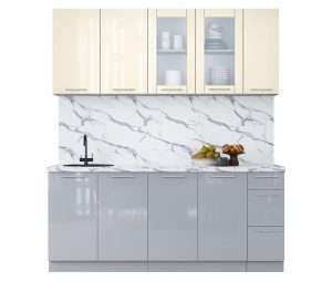 ГОТОВАЯ КУХНЯ ПЛАСТИК 1,9Б (ВАНИЛЬ ГЛЯНЕЦ/ ТУМАННЫЙ ГЛЯНЕЦ)