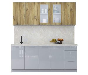 ГОТОВАЯ КУХНЯ ПЛАСТИК 2,0Б (ДУБ ЭПОСКИД/ ТУМАННЫЙ ГЛЯНЕЦ)