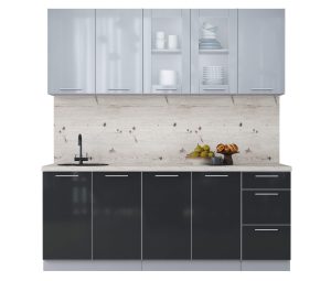 ГОТОВАЯ КУХНЯ ПЛАСТИК 2,0Б (ТУМАННЫЙ ГЛЯНЕЦ/ АНТРАЦИТ)