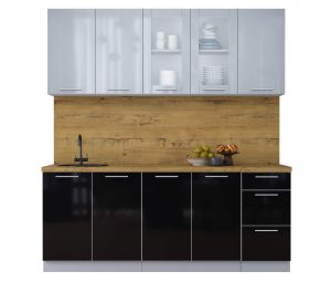 ГОТОВАЯ КУХНЯ ПЛАСТИК 2,0Б (ТУМАННЫЙ ГЛЯНЕЦ/ ЧЕРНЫЙ ГЛЯНЕЦ)