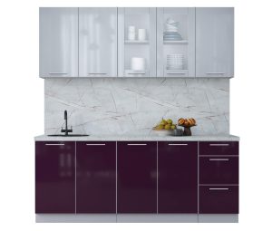 ГОТОВАЯ КУХНЯ ПЛАСТИК 2,0Б (ТУМАННЫЙ ГЛЯНЕЦ/ СЛИВА ГЛЯНЕЦ)