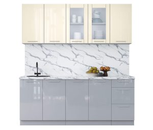 ГОТОВАЯ КУХНЯ ПЛАСТИК 2,0Б (ВАНИЛЬ ГЛЯНЕЦ/ ТУМАННЫЙ ГЛЯНЕЦ)