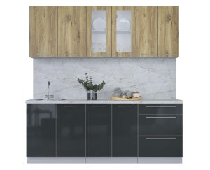 ГОТОВАЯ КУХНЯ ПЛАСТИК 2,1Б (ДУБ ЭПОКСИД/ АНТРАЦИТ)