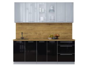 ГОТОВАЯ КУХНЯ ПЛАСТИК 2,1Б (ТУМАННЫЙ ГЛЯНЕЦ/ ЧЕРНЫЙ ГЛЯНЕЦ)