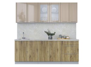 ГОТОВАЯ КУХНЯ ПЛАСТИК 2,2Б (КАПУЧИНО ГЛЯНЕЦ/ ДУБ ЭПОКСИД)