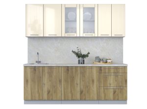 ГОТОВАЯ КУХНЯ ПЛАСТИК 2,2Б (ВАНИЛЬ ГЛЯНЕЦ/ ДУБ ЭПОКСИД)