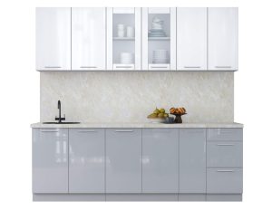 ГОТОВАЯ КУХНЯ ПЛАСТИК 2,3Б (БЕЛЫЙ ГЛЯНЕЦ/ ТУМАННЫЙ ГЛЯНЕЦ)