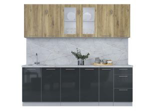 ГОТОВАЯ КУХНЯ ПЛАСТИК 2,3Б (ДУБ ЭПОКСИД/ АНТРАЦИТ)