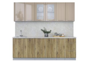 ГОТОВАЯ КУХНЯ ПЛАСТИК 2,3Б (КАПУЧИНО ГЛЯНЕЦ/ ДУБ ЭПОКСИД)