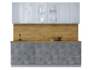 ГОТОВАЯ КУХНЯ ПЛАСТИК 2,3Б (ТУМАННЫЙ ГЛЯНЕЦ/ МРАМОР)