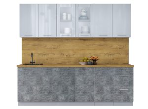 ГОТОВАЯ КУХНЯ ПЛАСТИК 2,4Б (ТУМАННЫЙ ГЛЯНЕЦ/ МРАМОР)