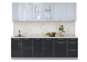 ГОТОВАЯ КУХНЯ ПЛАСТИК 2,5Б (ТУМАННЫЙ ГЛЯНЕЦ/ АНТРАЦИТ)