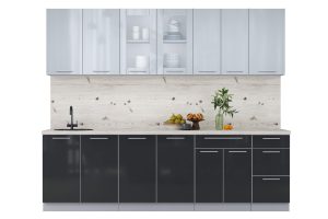 ГОТОВАЯ КУХНЯ ПЛАСТИК 2,6Б (ТУМАННЫЙ ГЛЯНЕЦ/ АНТРАЦИТ)