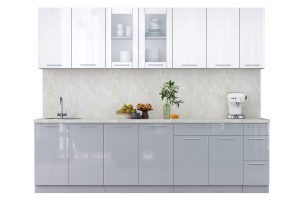 ГОТОВАЯ КУХНЯ ПЛАСТИК 2,7Б (БЕЛЫЙ ГЛЯНЕЦ/ ТУМАННЫЙ ГЛЯНЕЦ)