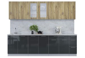 ГОТОВАЯ КУХНЯ ПЛАСТИК 2,7Б (ДУБ ЭПОКСИД/ АНТРАЦИТ)