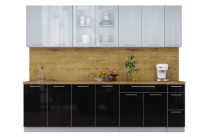 ГОТОВАЯ КУХНЯ ПЛАСТИК 2,7Б (ТУМАННЫЙ ГЛЯНЕЦ/ ЧЕРНЫЙ ГЛЯНЕЦ)