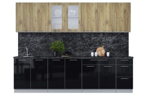 ГОТОВАЯ КУХНЯ ПЛАСТИК 2,8Б (ДУБ ЭПОКСИД/ ЧЕРНЫЙ ГЛЯНЕЦ)