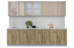 ГОТОВАЯ КУХНЯ ПЛАСТИК 2,8Б (КАПУЧИНО ГЛЯНЕЦ/ ДУБ ЭПОКСИД)