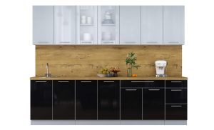 ГОТОВАЯ КУХНЯ ПЛАСТИК 2,8Б (ТУМАННЫЙ ГЛЯНЕЦ/ ЧЕРНЫЙ ГЛЯНЕЦ)