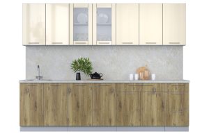 ГОТОВАЯ КУХНЯ ПЛАСТИК 2,8Б (ВАНИЛЬ ГЛЯНЕЦ/ ДУБ ЭПОКСИД)